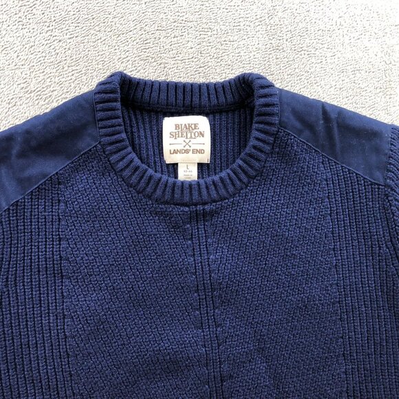 Blake Shelton X Lands End Mens Sweater Large Crewneck Pullover Cozy Knit Blue - Picture 5 of 12